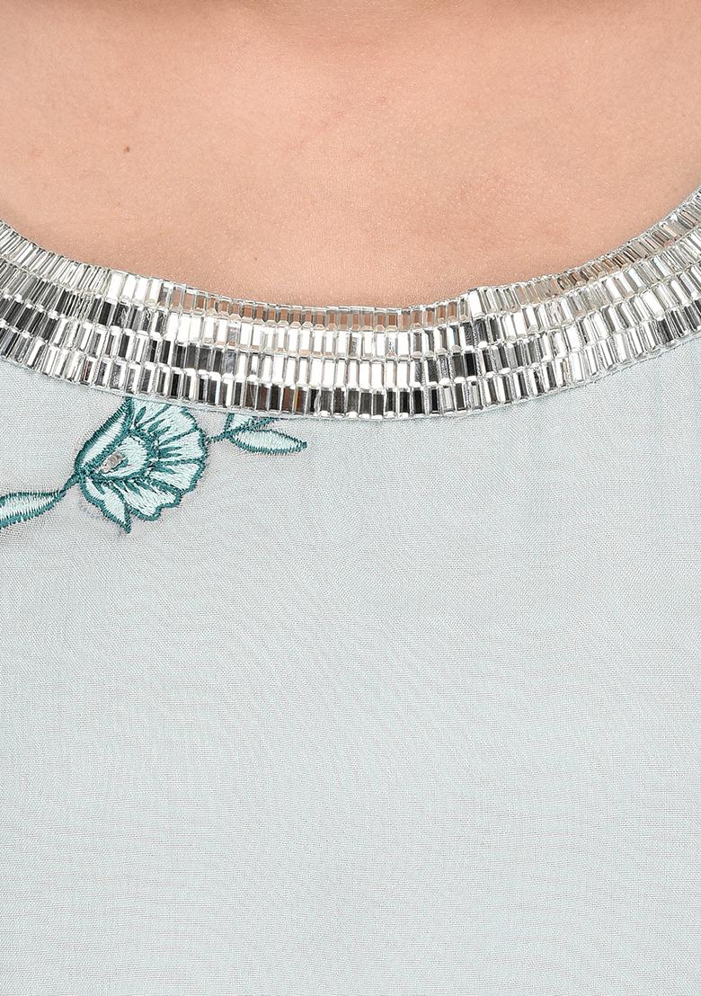 Light Blue Sequin Work Georgette Lehenga Set - Indya