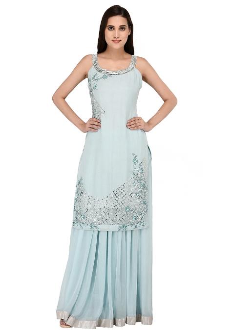 Light Blue Sequin Work Georgette Lehenga Set