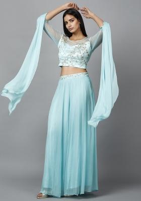 Light Blue Sequin Work Georgette Lehenga Set