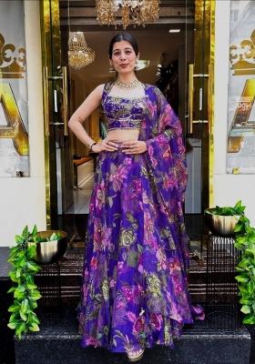 Blue Sequin Work Silk Blend Lehenga Set
