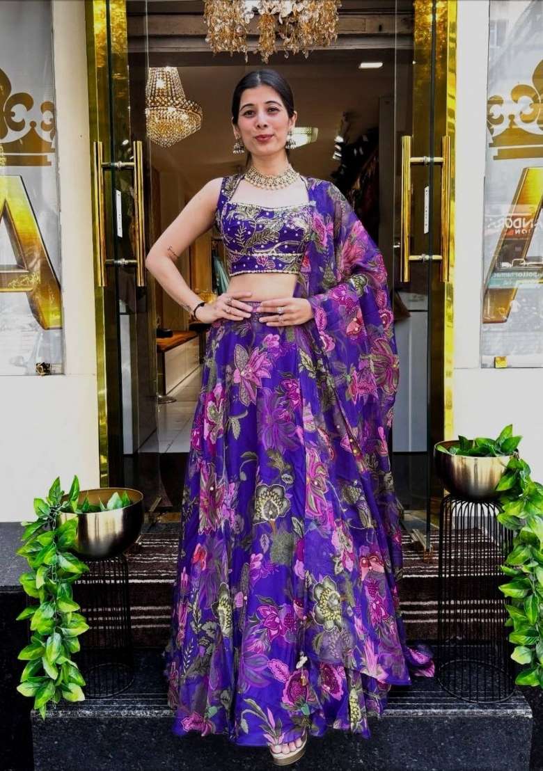 Blue Sequin Work Silk Blend Lehenga Set for Diwali and Festive Wear - Indya