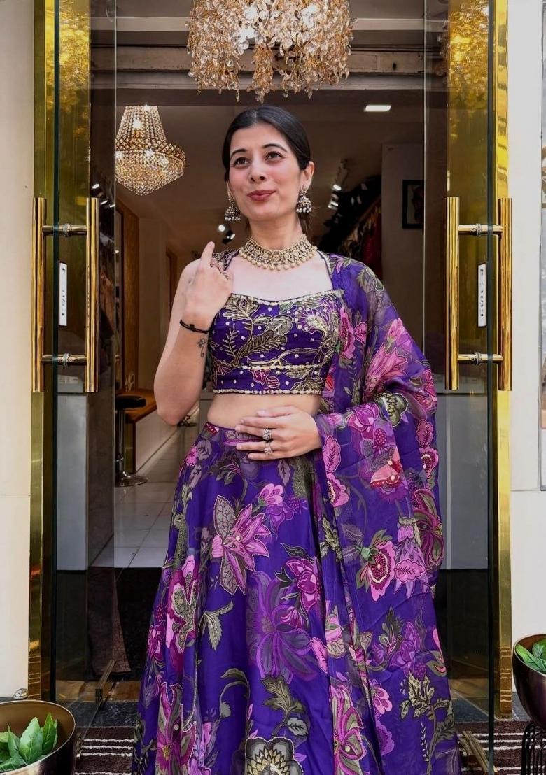 Blue Sequin Work Silk Blend Lehenga Set - Indya