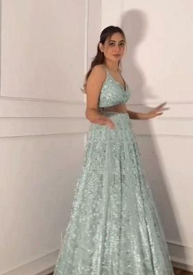 Green Sequin Work Net Lehenga Set
