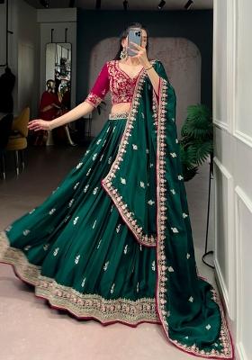 Dark Green Sequin Work Silk Blend Lehenga Set