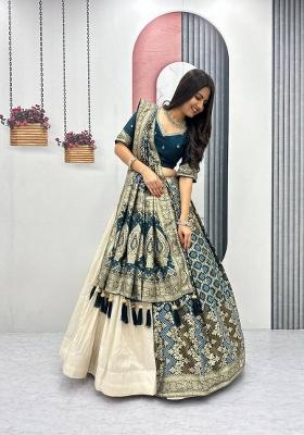 Blue Sequin Work Silk Blend Lehenga Set