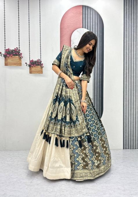 Blue Sequin Work Silk Blend Lehenga Set
