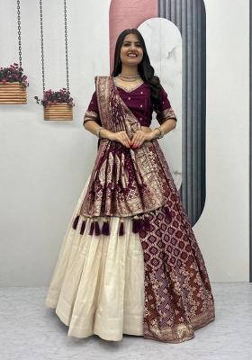 Purple Sequin Work Silk Blend Lehenga Set