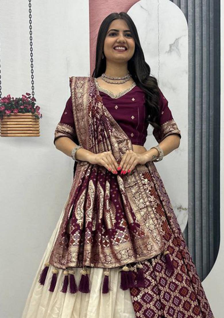 Purple Sequin Work Silk Blend Lehenga Set - Indya