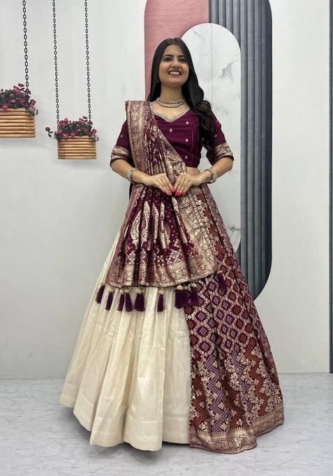 Purple Sequin Work Silk Blend Lehenga Set