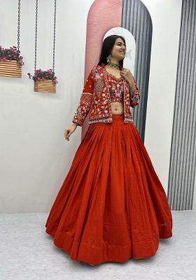 Orange Sequin Work Silk Blend Lehenga Set