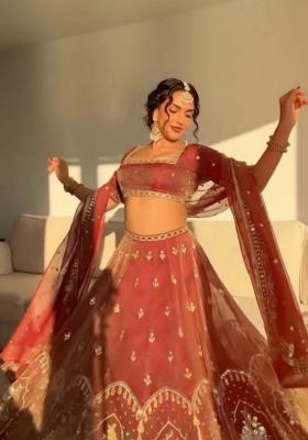 Sky Blue Thread Work Silk Blend Lehenga Set