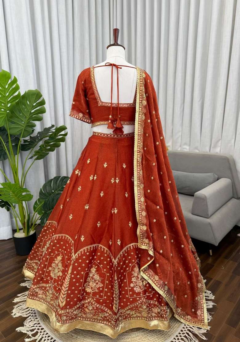 Sky Blue Thread Work Silk Blend Lehenga Set for Diwali and Festive Wear - Indya