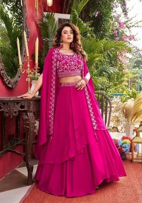 Pink Thread Work Silk Blend Lehenga Set
