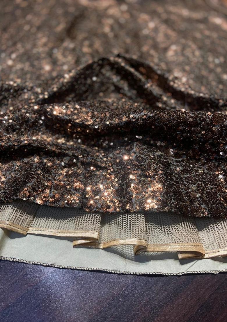 Brown Sequin Work Silk Blend Lehenga Set - Indya