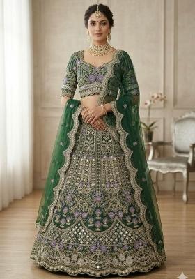 Green Sequin Work Silk Blend Lehenga Set