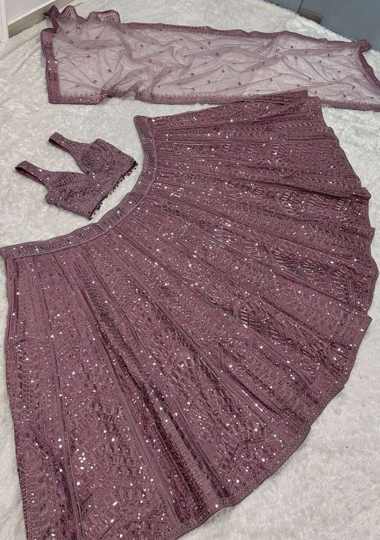 Pink Sequin Work Silk Blend Lehenga Set for Diwali and Festive Wear - Indya