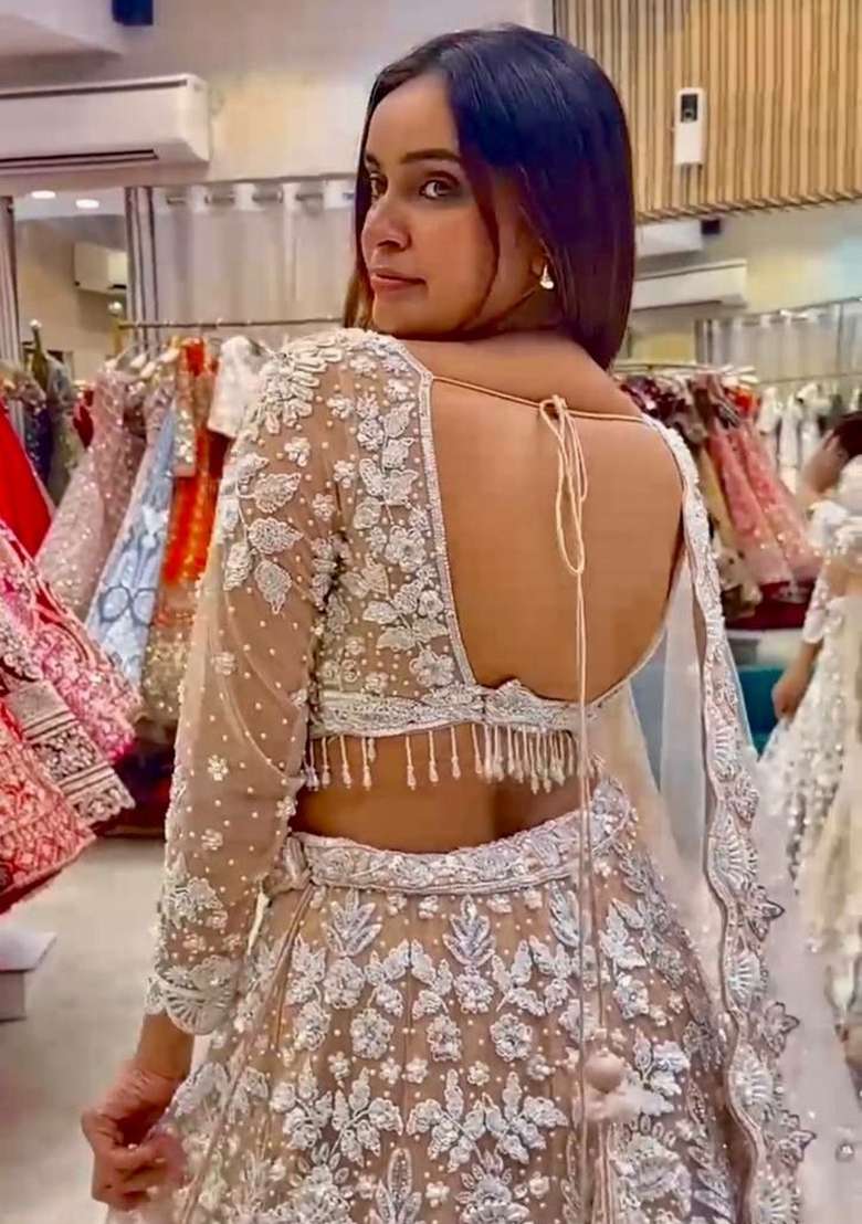 White Embroidered Net Lehenga Set for Diwali and Festive Wear - Indya