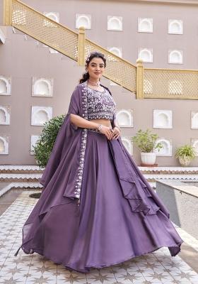 Purple Embroidered Silk Blend Lehenga Set
