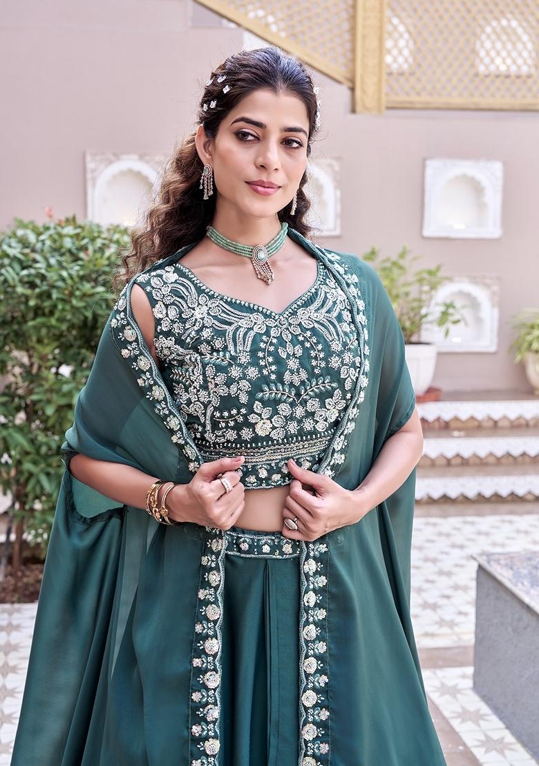 Rama Embroidered Silk Blend Lehenga Set - Indya