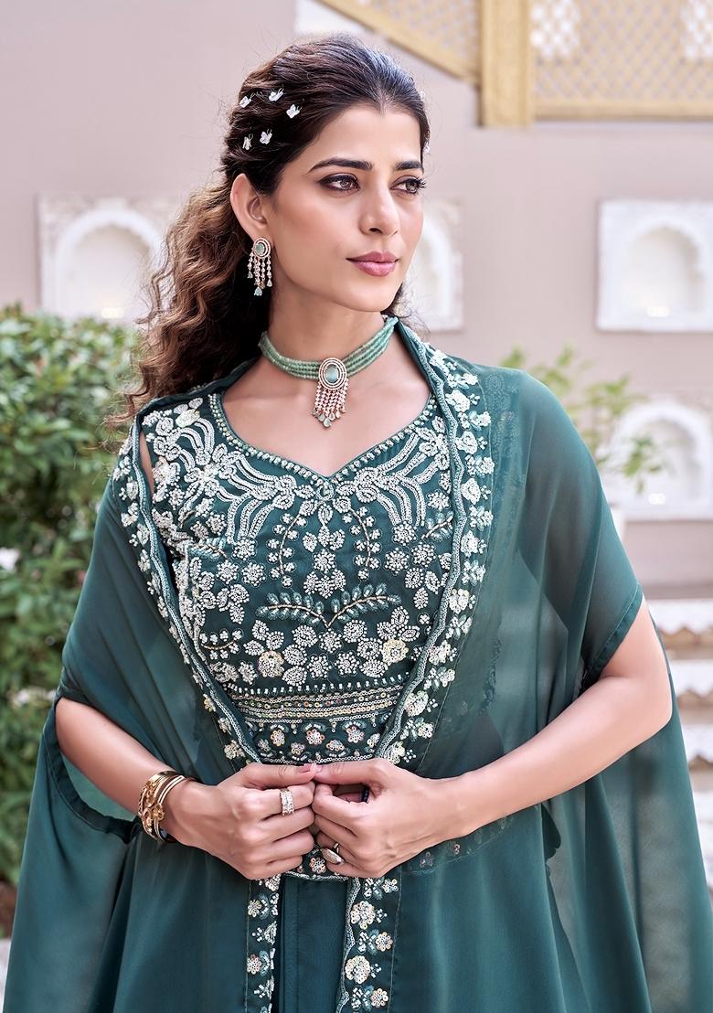 Rama Embroidered Silk Blend Lehenga Set - Indya