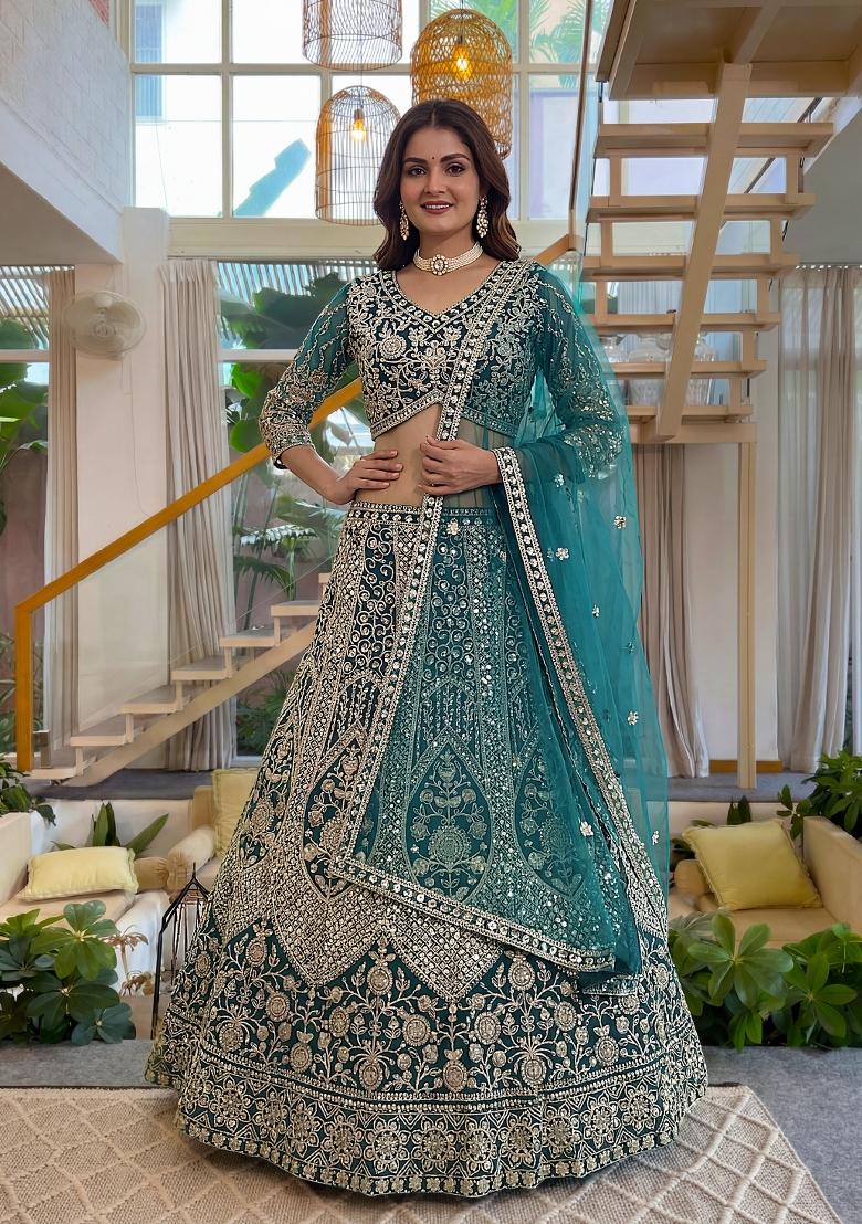 Rama Embroidered Net Lehenga Set - Indya