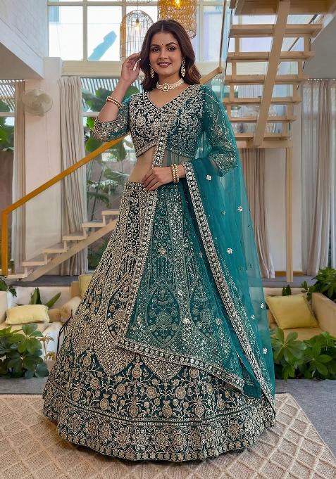 Rama Embroidered Net Lehenga Set