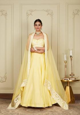 Yellow Embroidered Silk Blend Lehenga Set