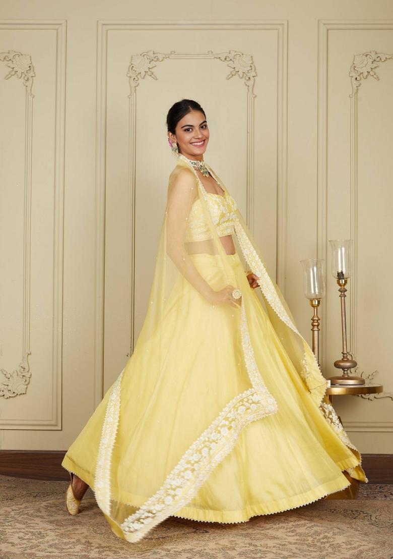 Yellow Embroidered Silk Blend Lehenga Set - Indya