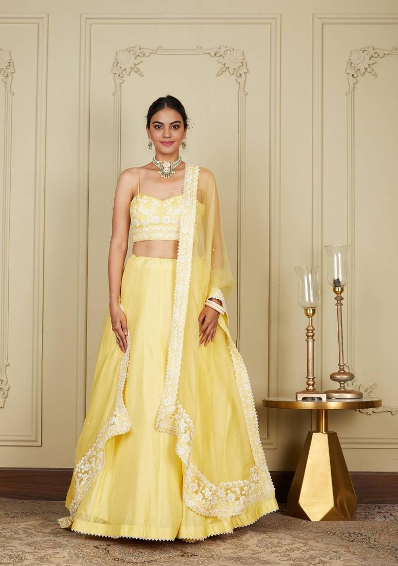 Yellow Embroidered Silk Blend Lehenga Set - Indya