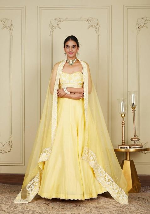 Yellow Embroidered Silk Blend Lehenga Set