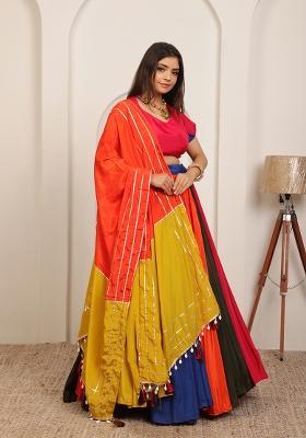 Multicolor Embroidered Silk Blend Lehenga Set