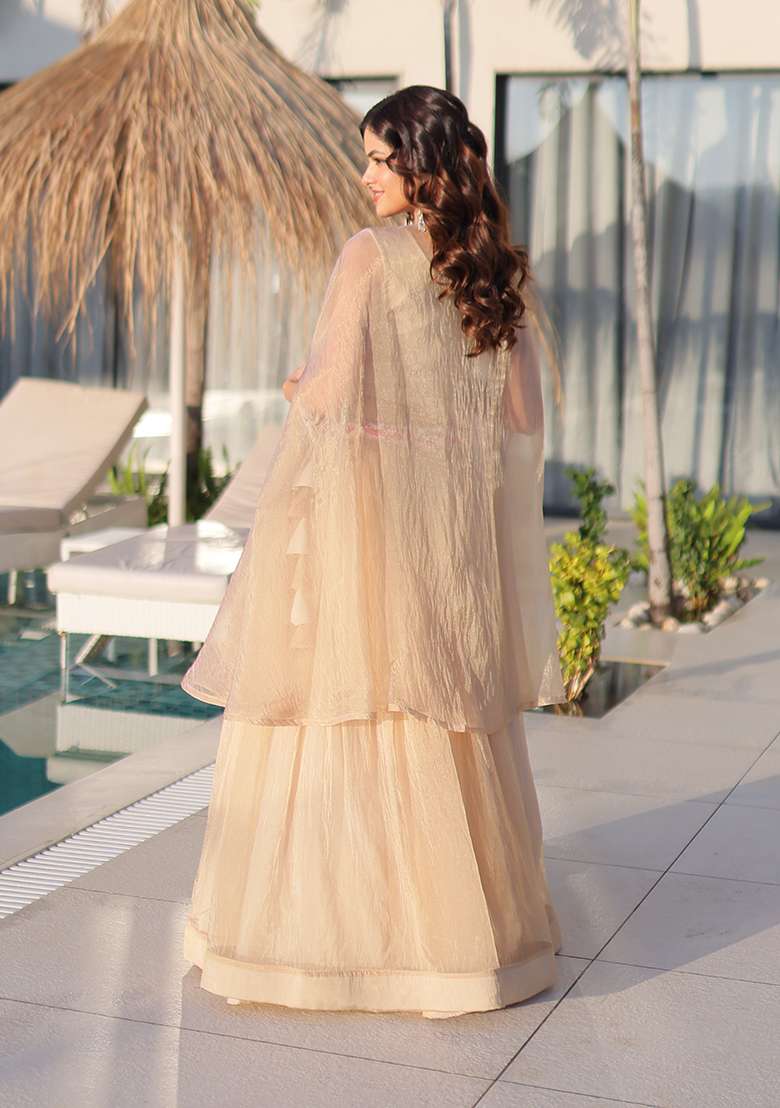 Off White Embroidered Silk Blend Lehenga Set for Diwali and Festive Wear - Indya