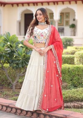 Red Zari Work Silk Blend Lehenga Set