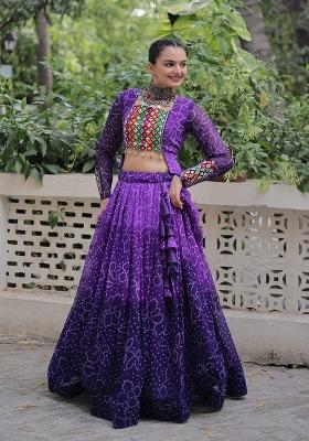 Purple Patchework Bandhani Lehenga Set