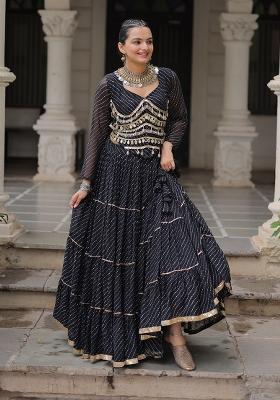 Black Gota Patti Leheriya Lehenga Set