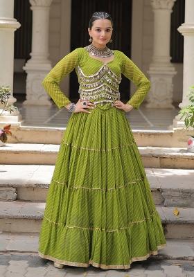 Parrot Gota Patti Leheriya Lehenga Set