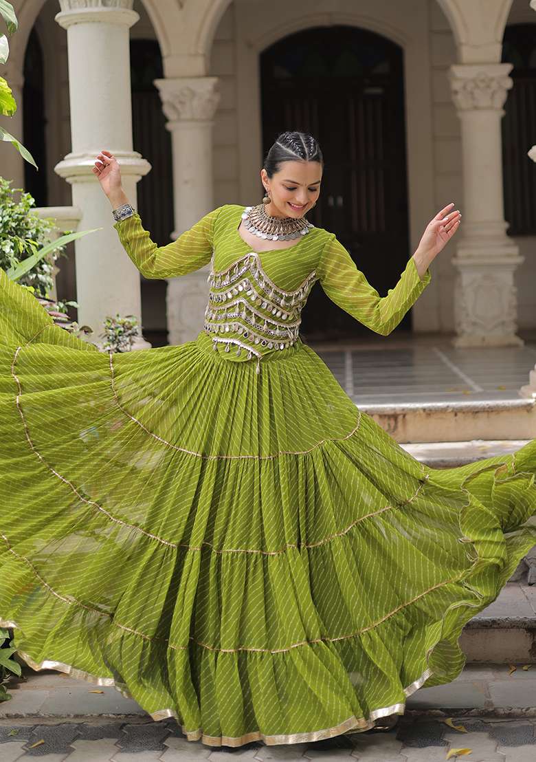 Parrot Gota Patti Leheriya Lehenga Set - Indya