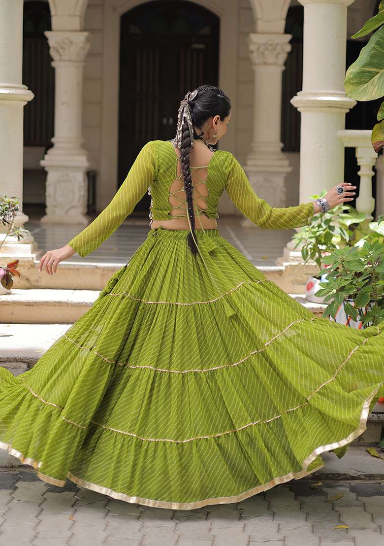 Parrot Gota Patti Leheriya Lehenga Set - Indya