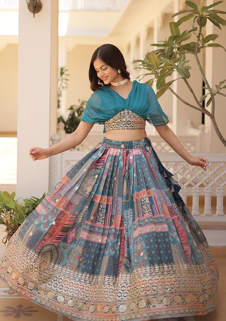 Rama Embroidered Silk Blend Lehenga Set - Indya