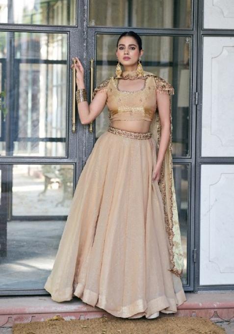 Cream Embroidered Fendi Lehenga Set