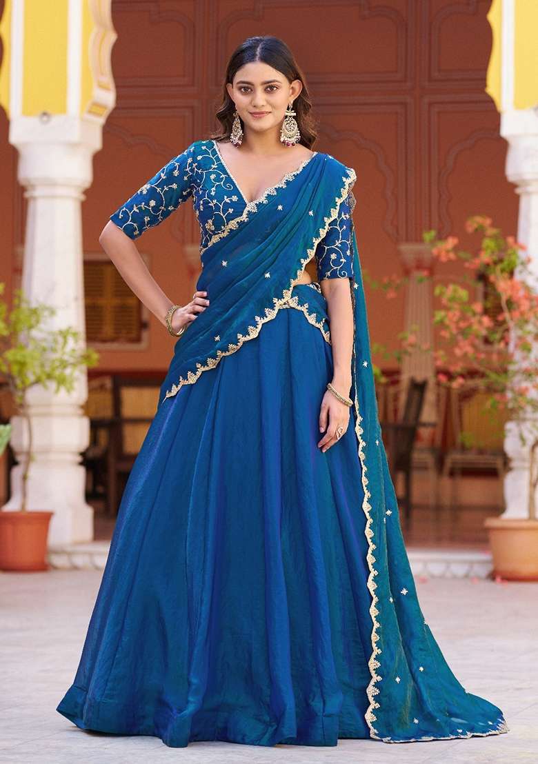 Peacock Fendi Lehenga Set with Embroidered for Diwali | Wedding & Festive Wear - Indya