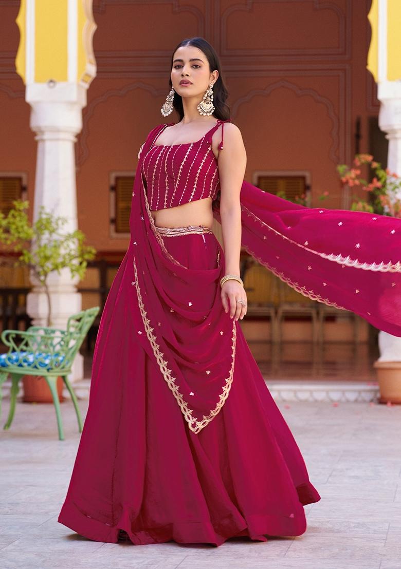 Pink Embroidered Fendi Lehenga Set - Indya