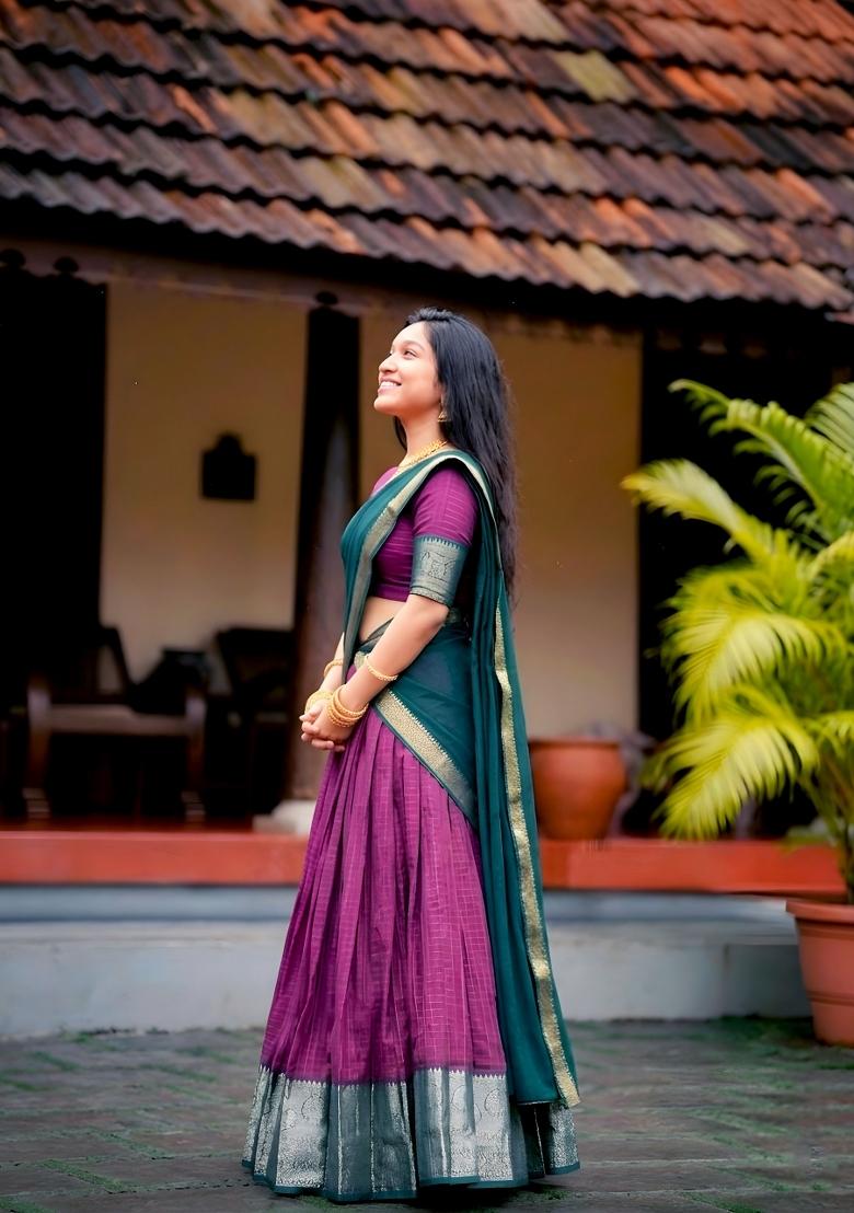 Pink Zari Work Dola Chex Lehenga Set - Indya