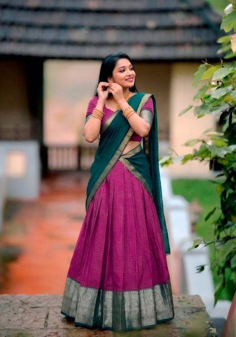 Pink Zari Work Dola Chex Lehenga Set