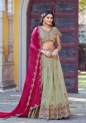 Pista Embroidered Georgette Lehenga Set