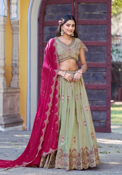 Pista Embroidered Georgette Lehenga Set