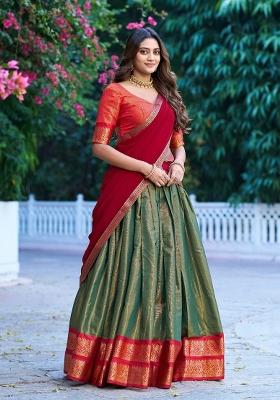 Green Zari Work Kanchipuram Lehenga Set