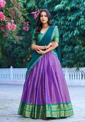 Lavender Zari Work Kanchipuram Lehenga Set