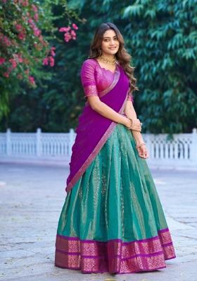 Green Zari Work Kanchipuram Lehenga Set