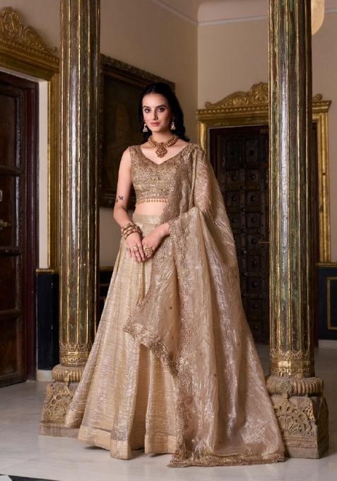 Chiku Solid Gold Crush Lehenga Set